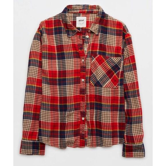 Aerie Women's Flannel Plaid Shirt Size XL Multicolor Long Sleeve Top - Picture 9 of 10